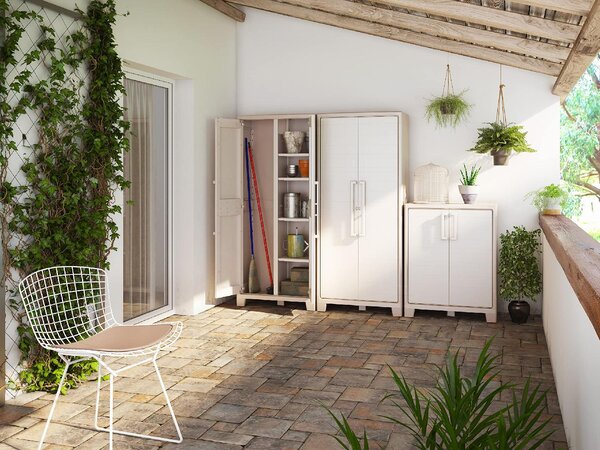 KETER Armadio da Esterno / Balcone in Plastica Antipioggia 2 ante 4 ripiani Dimensioni 44x80x182 cm colore Grigio - Gulliver Multispace
