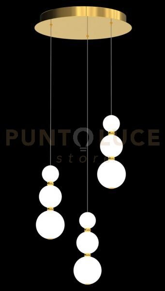 Lampada a sospensione perla, oro, 9 sfere, led 36 watt, lumen 3060
