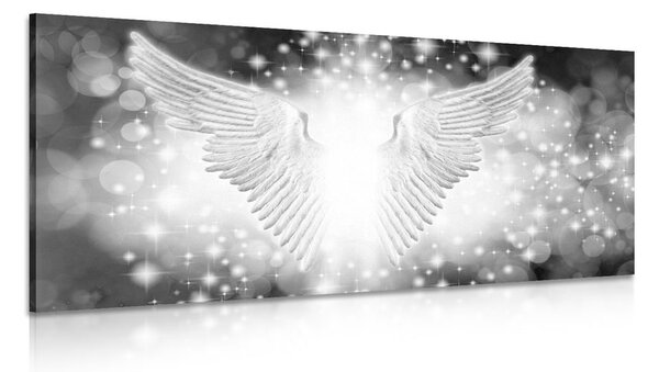 Stampa su tela – Ali in bianco e nero con elementi astratti