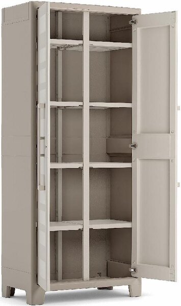 KETER Armadio da Esterno / Balcone in Plastica Antipioggia 2 ante 4 ripiani Dimensioni 44x80x182 cm colore Grigio - Gulliver Multispace