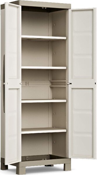 KETER Armadio da Esterno / Balcone in Plastica Antipioggia 2 ante 4 ripiani Dimensioni 65x45x182 cm colore Beige/Grigio