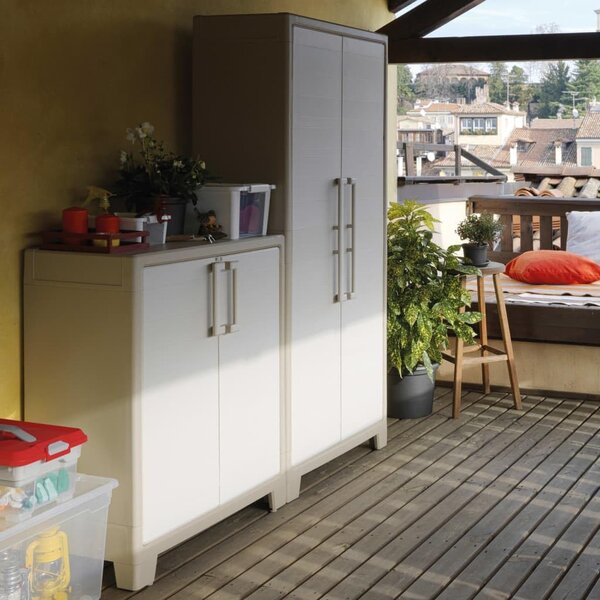 KIS Armadio da Esterno / Balcone in Plastica Antipioggia 2 ante 4 ripiani Dimensioni 80x44x182 cm colore Beige - Gulliver