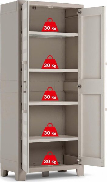 KIS Armadio da Esterno / Balcone in Plastica Antipioggia 2 ante 4 ripiani Dimensioni 80x44x182 cm colore Beige - Gulliver