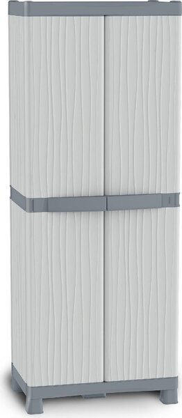 TERRY Armadio da Esterno / Balcone in Plastica Antipioggia 2 ante 4 ripiani Dimensioni 70x43,8x182 cm colore Grigio - Wave Base