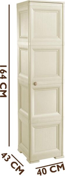 Tontarelli Armadio da Esterno / Balcone in Resina Antipioggia 1 anta 3 ripiani Dimensioni 40x43x164 cm colore Angora - Omnimodus