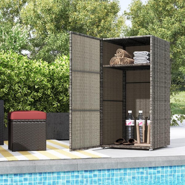 VivaGarden Armadietto da Esterno / Balcone in Rattan PE 1 Anta 1 Ripiano Dimensioni 60x63x120 cm colore Grigio