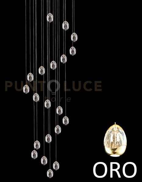 Lampada a sospensione golden egg, 20 vetri oro, led 96w, 5570lm 300