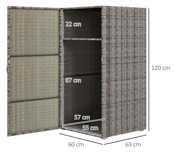 VivaGarden Armadietto da Esterno / Balcone in Rattan PE 1 Anta 1 Ripiano Dimensioni 60x63x120 cm colore Grigio