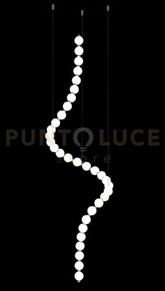 Lampada a sospensione verticale perla, cromata, 33 sfere, led 66 wa