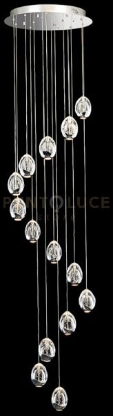 Lampada a sospensione golden egg 14 vetri, cromo, led 67,2w, 3900lm