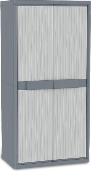 TERRY Armadio da Esterno / Balcone in Plastica Antipioggia 2 ante 5 ripiani Dimensioni 897x537x1800 mm colore Grigio - Wave Jumbo