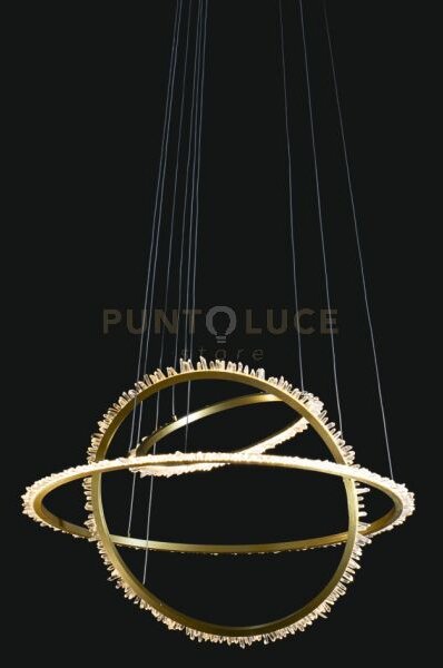 Lampada a sospensione a triplo anello quartz halo, oro satinato, le