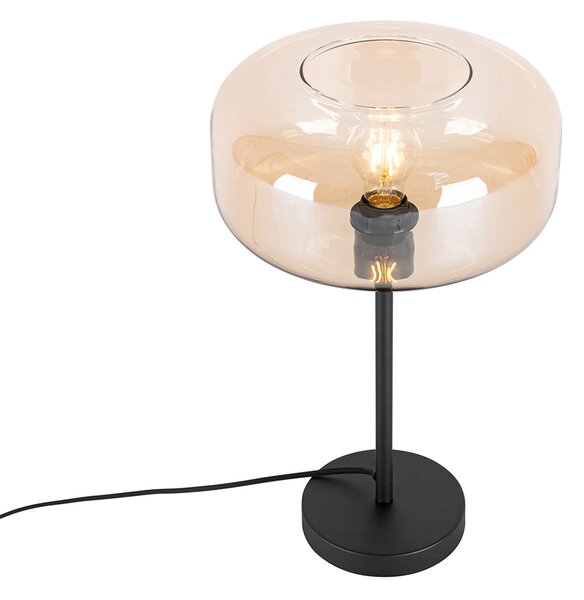 Lampada da tavolo Art Déco nera con vetro ambrato - Bizle