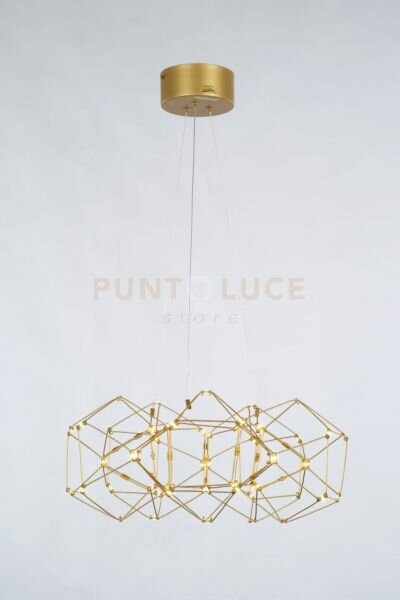 Lucciola 5 prismi sospensione rotonda, ottone led 24 w, 3000k 1920 