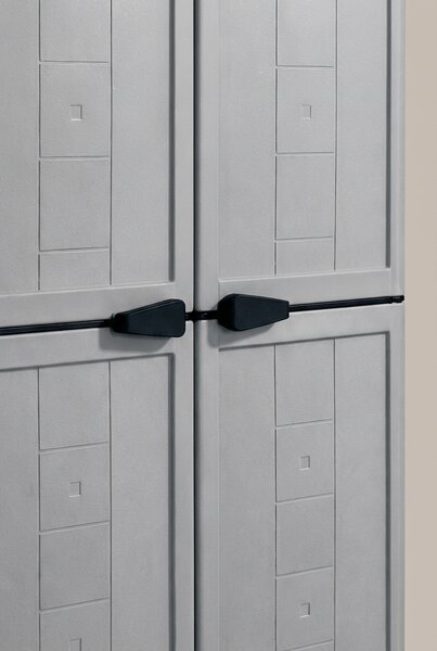 KIS Armadio da Esterno / Balcone in Resina Antipioggia 2 ante 3 ripiani Dimensioni 68x39x166 cm colore Grigio/Nero - Jolly