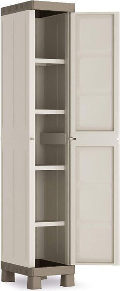 KIS Armadio da Esterno / Balcone in Resina Antipioggia 1 anta 4 ripiani Dimensioni 33x45x182 cm colore Grigio/Tortora - Excellence