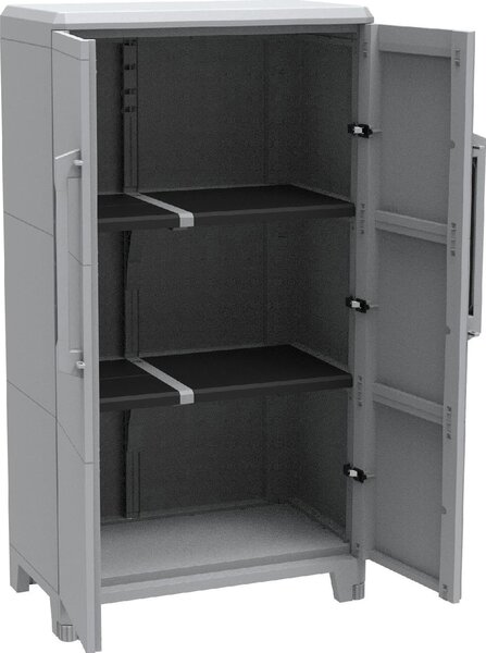 TERRY Armadio da Esterno / Balcone in Resina Antipioggia 2 ante 2 ripiani Dimensioni 78x44x143 cm colore Grigio - Modular 3