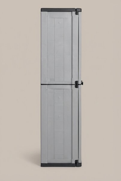 KIS Armadio da Esterno / Balcone in Resina Antipioggia 2 ante 3 ripiani Dimensioni 68x39x166 cm colore Grigio/Nero - Jolly