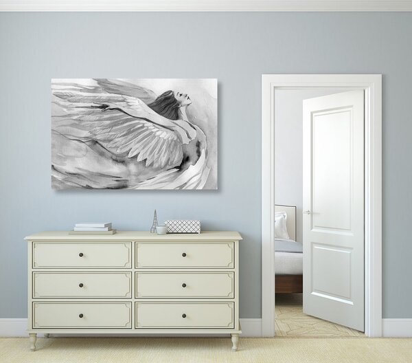 Quadro su tela – Angelo libero in bianco e nero