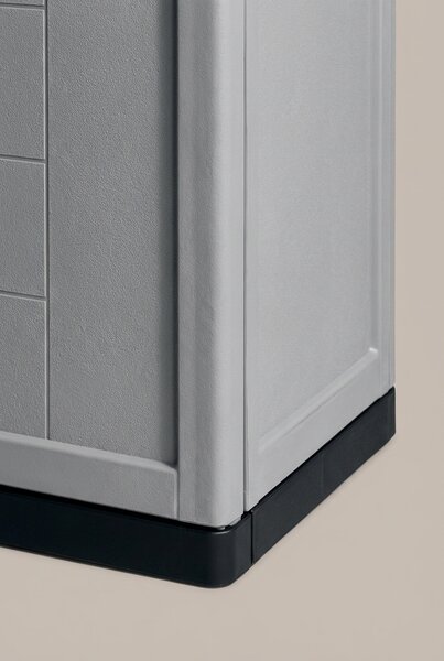 KIS Armadio da Esterno / Balcone in Resina Antipioggia 2 ante 3 ripiani Dimensioni 68x39x166 cm colore Grigio/Nero - Jolly