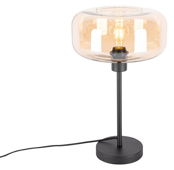 Lampada da tavolo Art Déco nera con vetro ambrato - Bizle