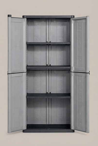 KIS Armadio da Esterno / Balcone in Resina Antipioggia 2 ante 3 ripiani Dimensioni 68x39x166 cm colore Grigio/Nero - Jolly