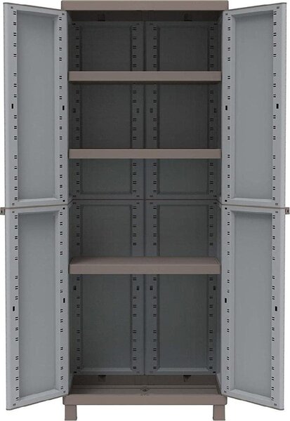 TERRY Armadio da Esterno / Balcone in Resina Antipioggia 2 ante 3 ripiani Dimensioni 68x39x170 cm colore Grigio/Tortora