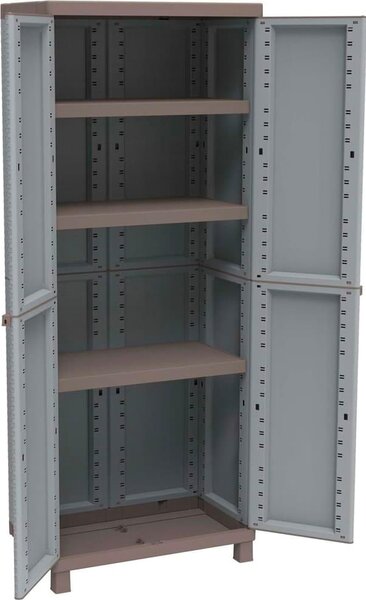 TERRY Armadio da Esterno / Balcone in Resina Antipioggia 2 ante 3 ripiani Dimensioni 68x39x170 cm colore Grigio/Tortora