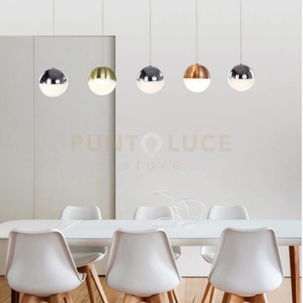 Atomo, lampada a sospensione,cromo rame e oro rettangolare 5 luci, 