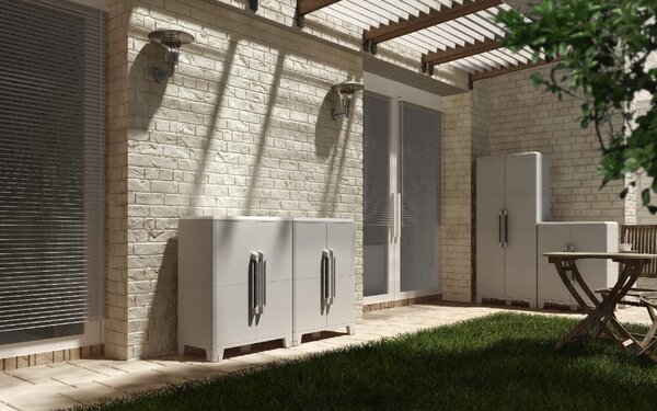 TERRY Armadio da Esterno / Balcone in Resina Antipioggia 2 ante 2 ripiani Dimensioni 78x44x143 cm colore Grigio - Modular 3