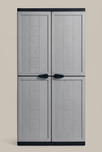 KIS Armadio da Esterno / Balcone in Resina Antipioggia 2 ante 3 ripiani Dimensioni 68x39x166 cm colore Grigio/Nero - Jolly