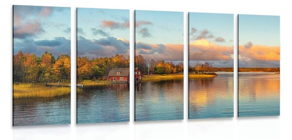 Quadri 5 pezzi – Tramonto sul lago