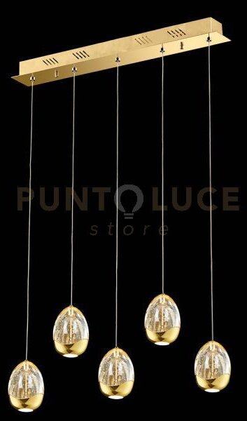 Lampada a sospensione golden egg, rettangolare 5 vetri oro, led 24w