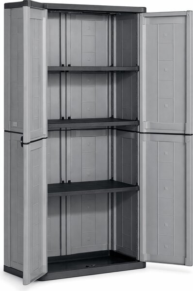 KIS Armadio da Esterno / Balcone in Resina Antipioggia 2 ante 3 ripiani Dimensioni 68x39x166 cm colore Grigio/Nero - Jolly