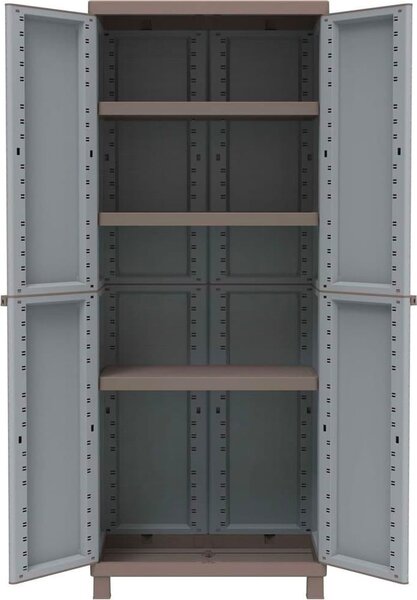 TERRY Armadio da Esterno / Balcone in Resina Antipioggia 2 ante 3 ripiani Dimensioni 68x39x170 cm colore Grigio/Tortora