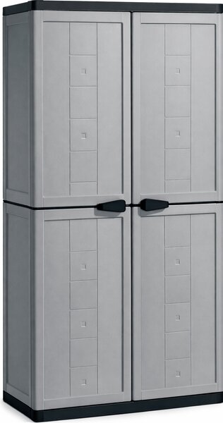 KIS Armadio da Esterno / Balcone in Resina Antipioggia 2 ante 3 ripiani Dimensioni 68x39x166 cm colore Grigio/Nero - Jolly