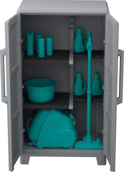 TERRY Armadio da Esterno / Balcone in Resina Antipioggia 2 ante 2 ripiani Dimensioni 78x44x143 cm colore Grigio - Modular 3