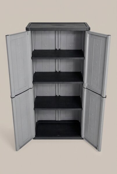 KIS Armadio da Esterno / Balcone in Resina Antipioggia 2 ante 3 ripiani Dimensioni 68x39x166 cm colore Grigio/Nero - Jolly