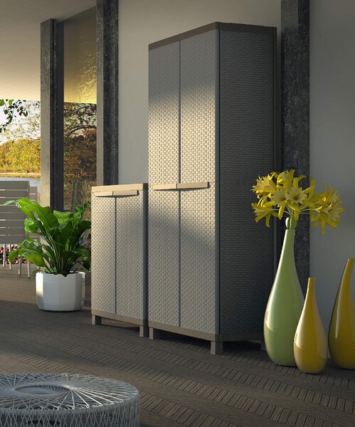 TERRY Armadio da Esterno / Balcone in Resina Antipioggia 2 ante 3 ripiani Dimensioni 68x39x170 cm colore Grigio/Tortora