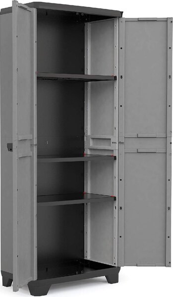 KETER Armadio da Esterno / Balcone in Resina/Plastica Antipioggia 2 ante 3 ripiani Dimensioni 68x39x173 cm colore Grigio/Nero