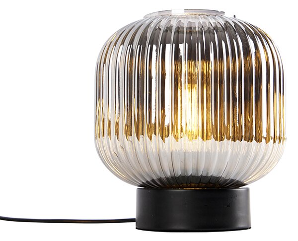 Lampada da tavolo Art Déco nera con vetro fumé - Karel