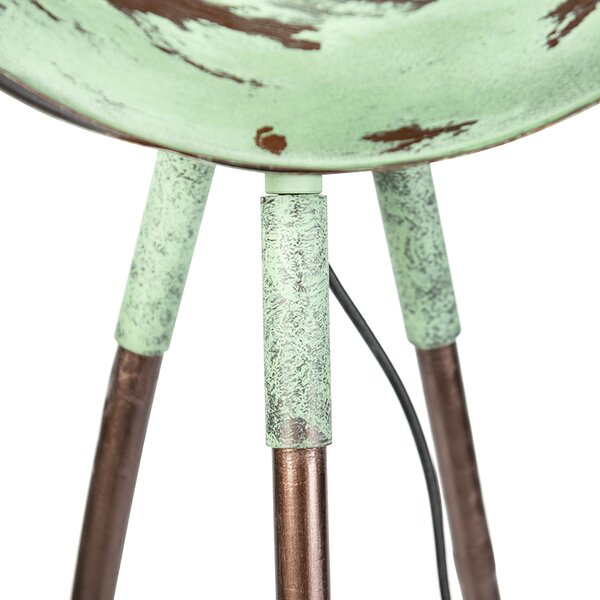 Lampada da terra vintage su treppiede in bambù verde con rame - Barrel