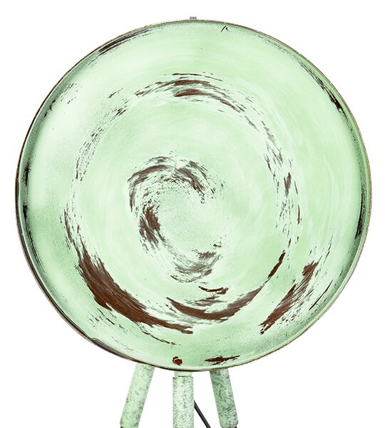 Lampada da terra vintage su treppiede in bambù verde con rame - Barrel