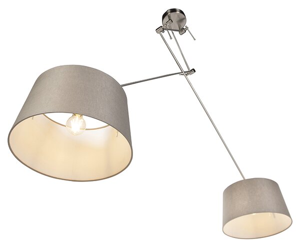 Lampada a sospensione in acciaio con paralumi in lino color tortora 35 cm 2 luci - Blitz