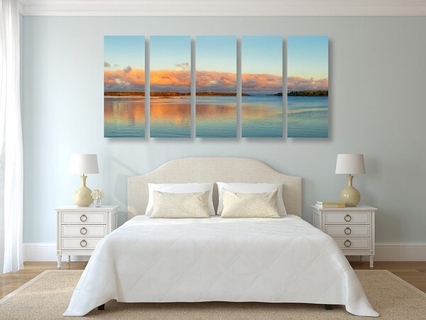 Quadri 5 pezzi – Lago e tramonto