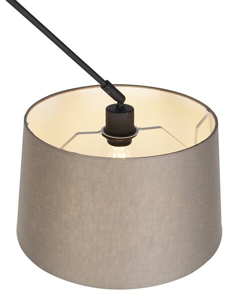 Lampada a sospensione nera con paralume in lino color tortora 35 cm - Blitz