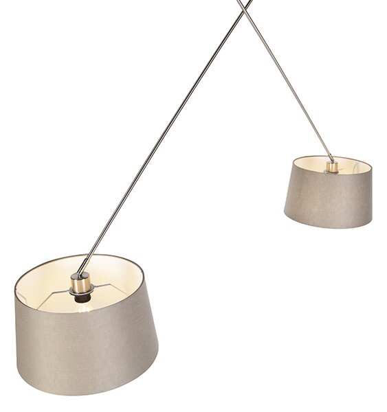 Lampada a sospensione in acciaio con paralumi in lino color tortora 35 cm 2 luci - Blitz
