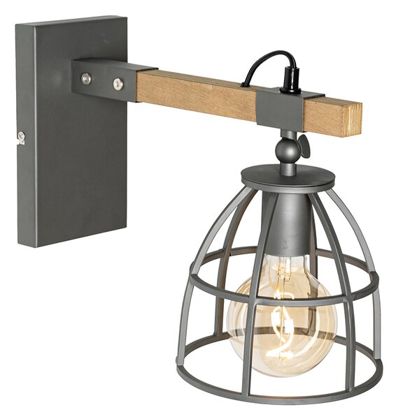Applique da parete industriale grigio scuro con legno regolabile - Arthur