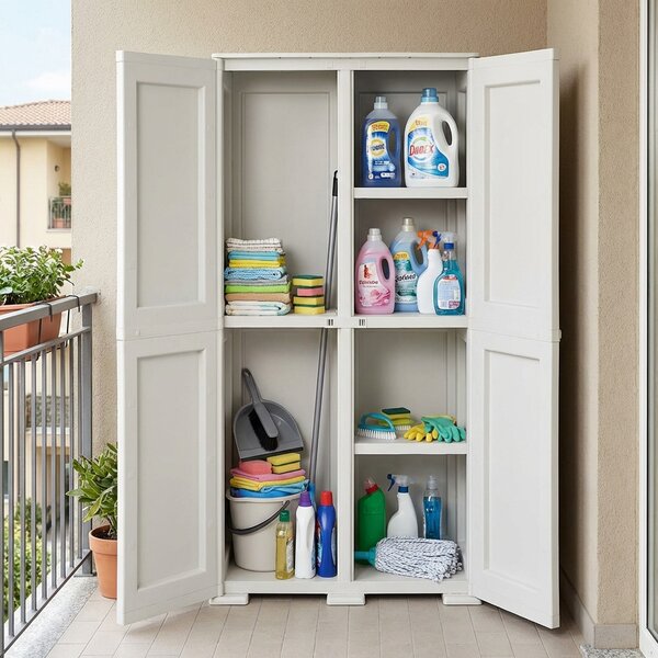 Tontarelli Armadio da Esterno Portascope in Plastica Antipioggia 2 ante 2 ripiani Dimensioni 79x43x164 cm colore Bianco - Simplex