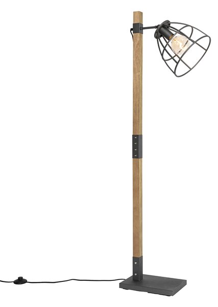 Lampada da terra industriale grigio scuro con legno - Arthur